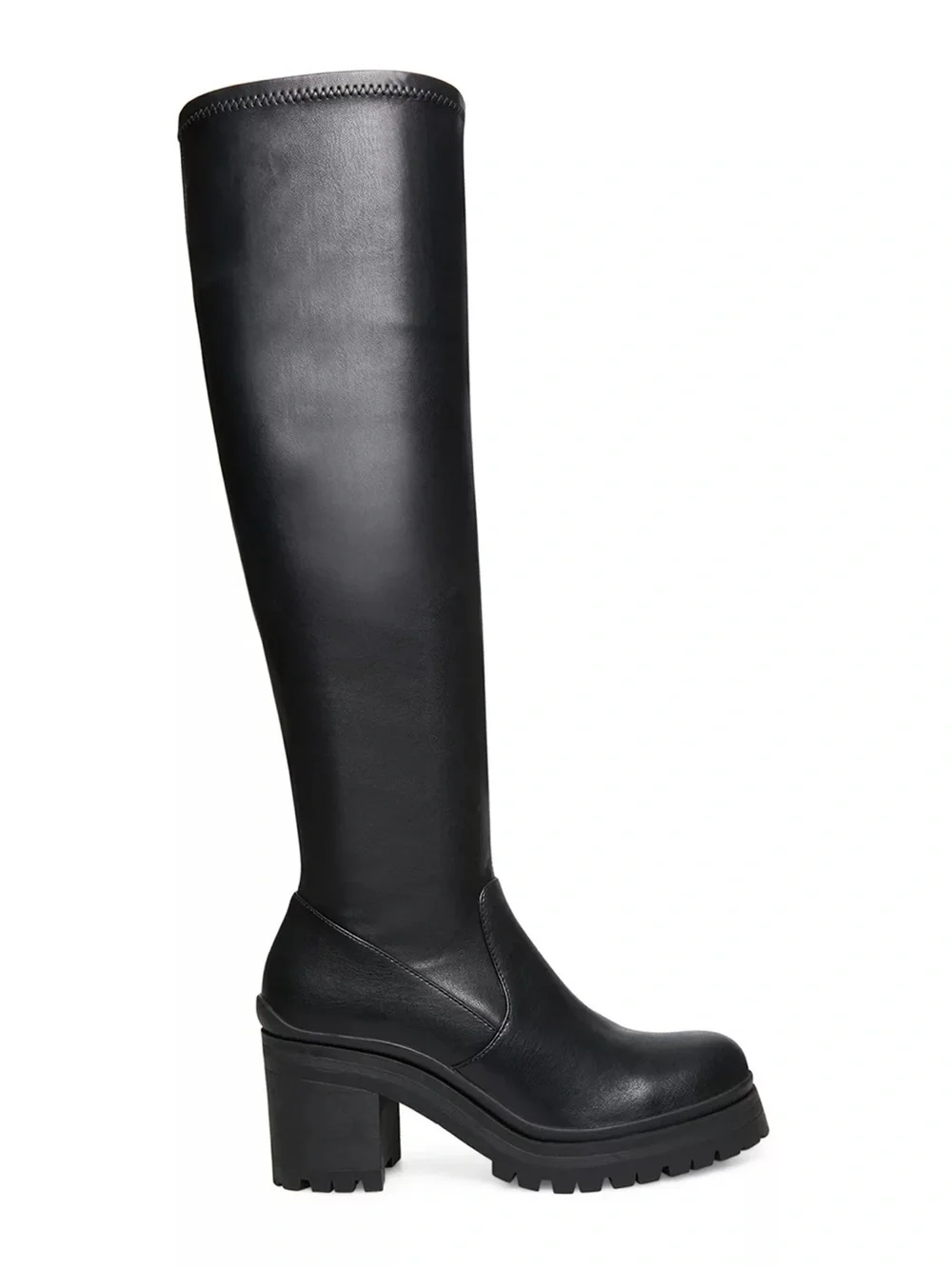 Black Knee-High Platform Lug Sole Boot